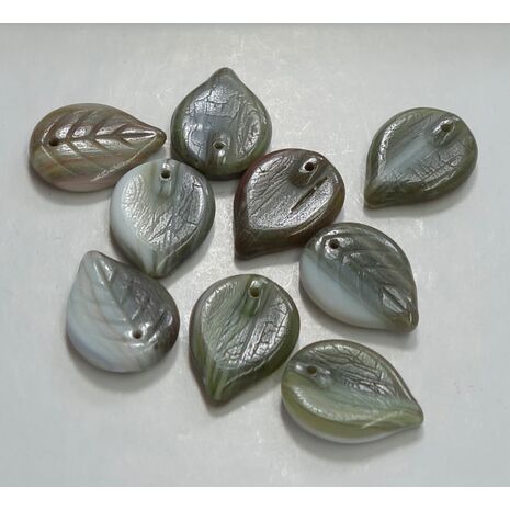 Czech Glass front hole Leaf bead