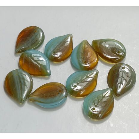 Czech Glass front hole Leaf bead